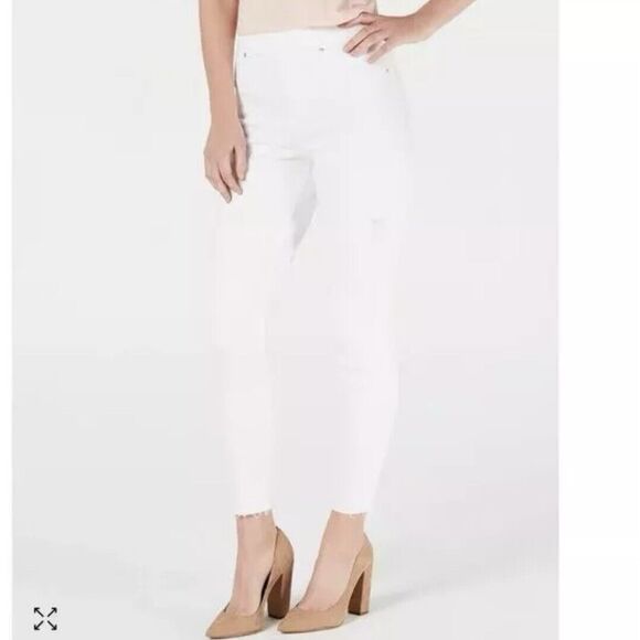 SPANX Women's distressed white ankle skinny jeans jeggings sz L 20229R Pull On - Picture 2 of 15